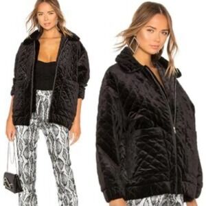 I.AM.GIA Black Quilted Velvet Full Zip‎ Bomber Barn Cottage Jacket Coat